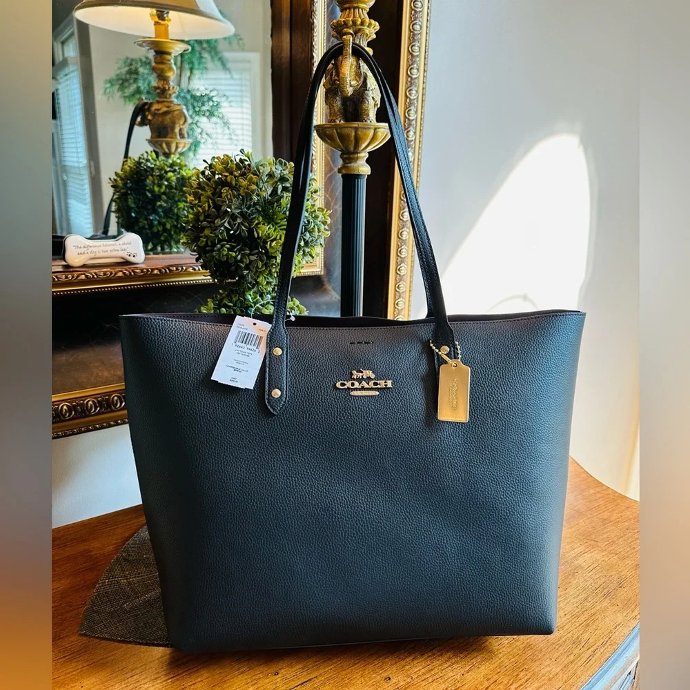 ๐STOP๐ ๐๏ธ๐๏ธ NWT COACH LARGE BLACK LEATHER TOTE STYLE HANDBAG ๐ NEW - Picture 6 of 15